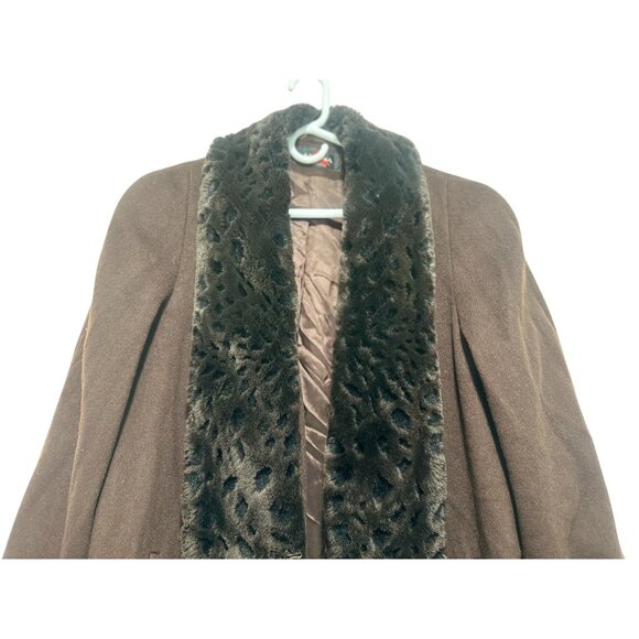 Vintage Alorna Faux Fur Trim Wool Penny Lane Coat A-Line XL Brown Retro Old Mone - Picture 5 of 16